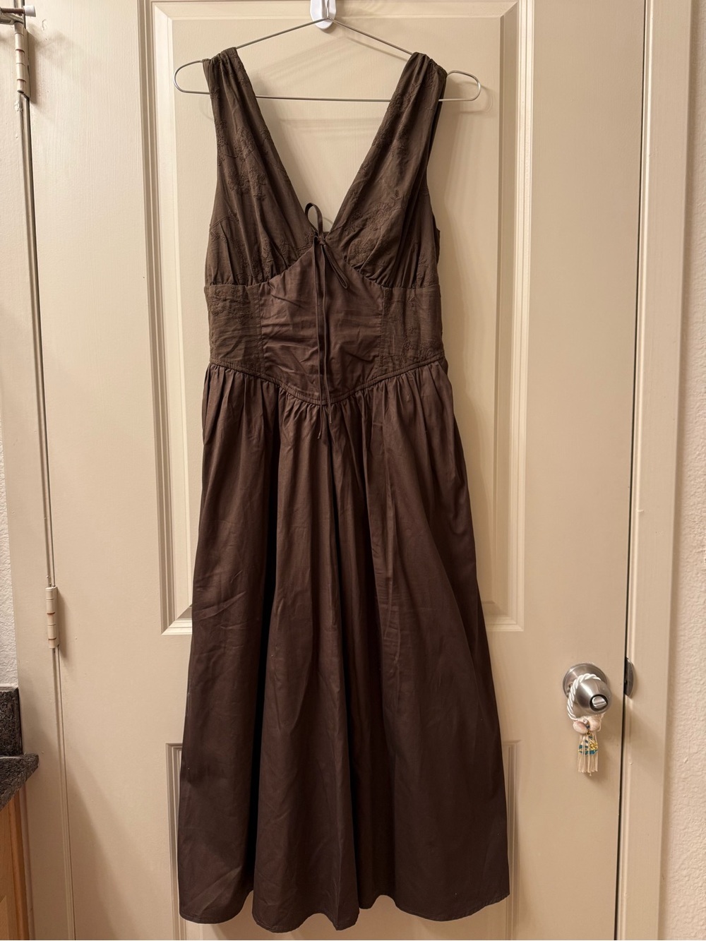 Sleeveless Brown V-Neck Maxi Dress